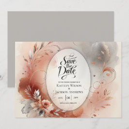 Reserva La Fecha Pétalos ruborizados y Boda de Swirls plateado