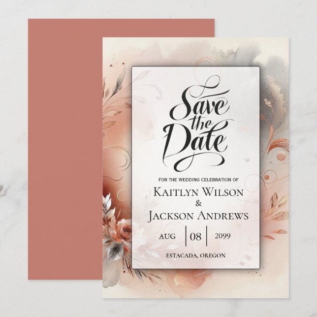 Reserva La Fecha Pétalos ruborizados y Boda de Swirls plateado (Anverso / Reverso)