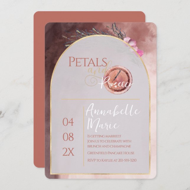 Reserva La Fecha Petals y ducha de boda Prosecco (Anverso / Reverso)