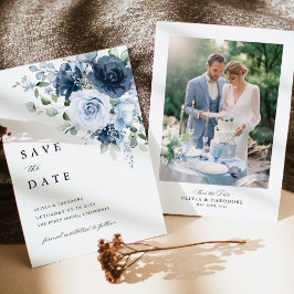 Reserva La Fecha Photo Dusty Blue Navy Floral Wedding