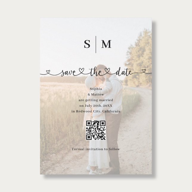 Reserva La Fecha Photo Heart Script QR Code Wedding (Subido por el creador)