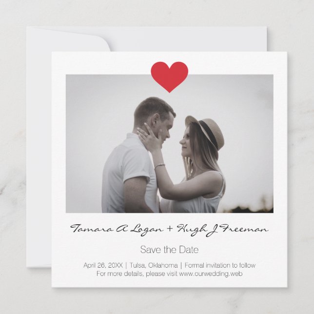 Reserva La Fecha Photo Instant with Heart Engaged Couple Wedding (Anverso)