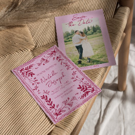 Reserva La Fecha Photo Pink Raspberry Drawn Floral Save The Date