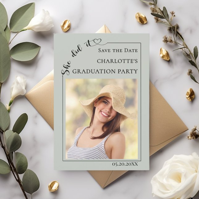Reserva La Fecha Photo Sage Green Graduation party Save the Date (Subido por el creador)