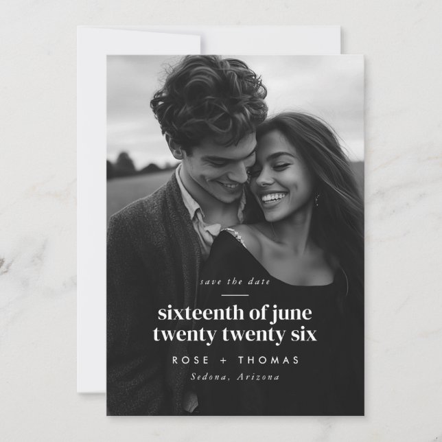 Reserva La Fecha Photo Serif Script Save the Date (Anverso)