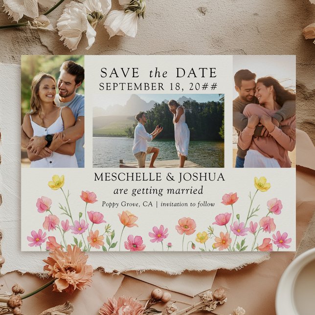 Reserva La Fecha Photo Set Pink Orange Floral Wedding (Wedding Photo Save the Date from the Wildflower Bloom collection by Darling & May)