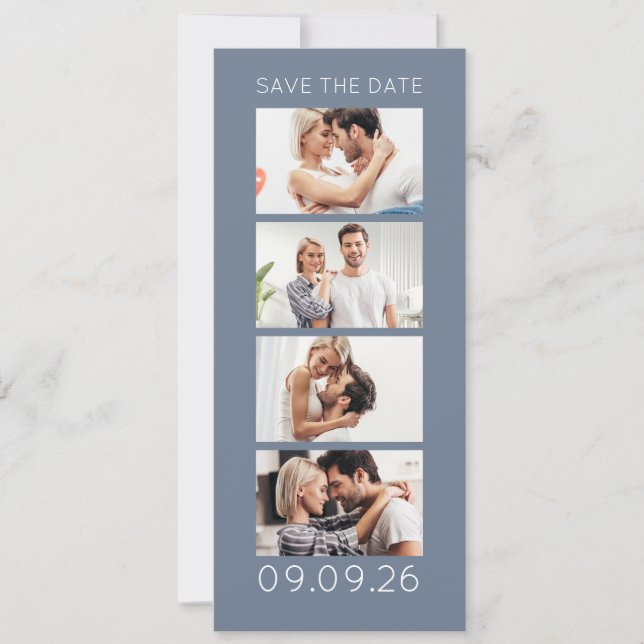 Reserva La Fecha Photo Strip 4 Pictures QR Photobooth Wedding Blue (Anverso)