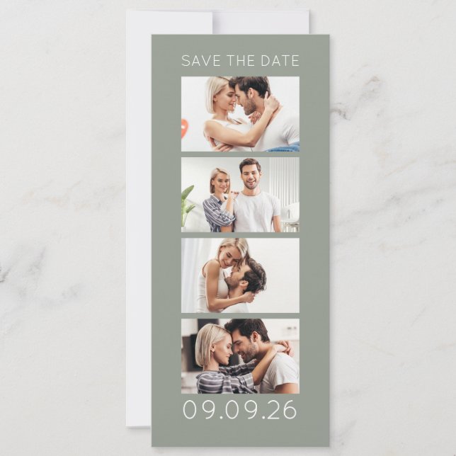 Reserva La Fecha Photo Strip 4 Pictures QR Photobooth Wedding Sage (Anverso)