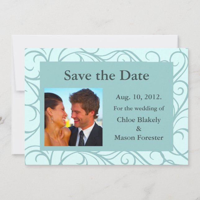 Reserva La Fecha Photo & Swirls Save the Date (aqua) (Anverso)