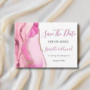 Reserva La Fecha Piedra de Ágata Rosa Glamurosa Boda con Brillo de