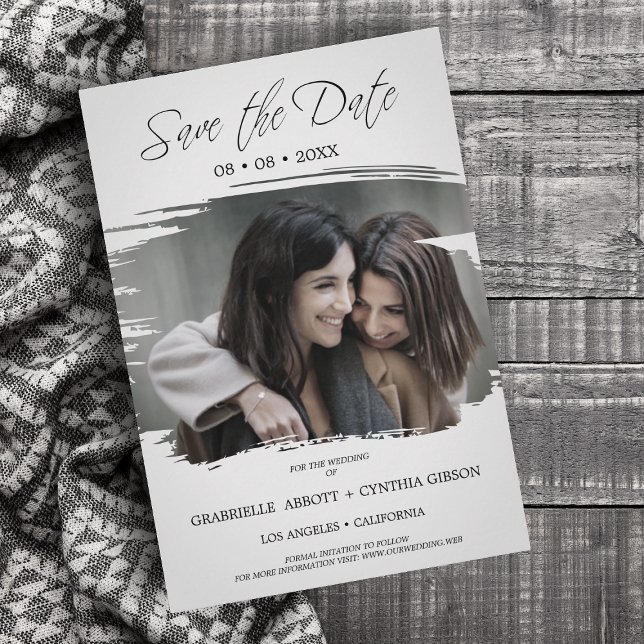 Reserva La Fecha Pincel gris romántico foto lesbiana gay todo Boda (Subido por el creador)