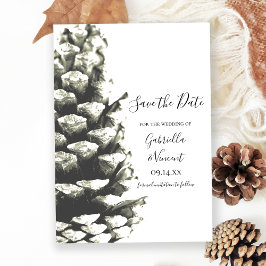 Reserva La Fecha Pine Cone on White Woods Wedding Save the Date