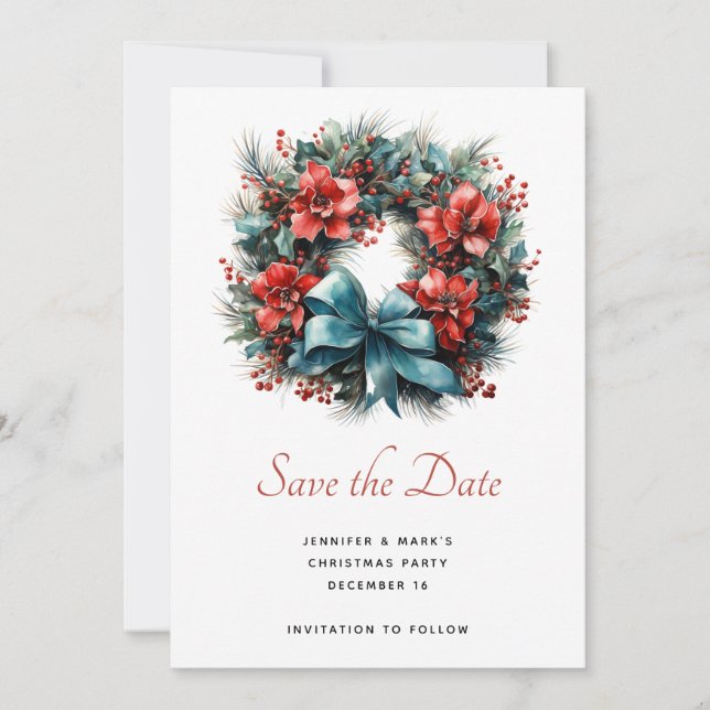 Reserva La Fecha Pine Wreath con Navidades Holly (Anverso)