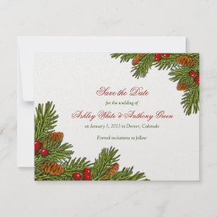 Reserva La Fecha Pines Boughs Navidad Boda de Invierno Guardar la f