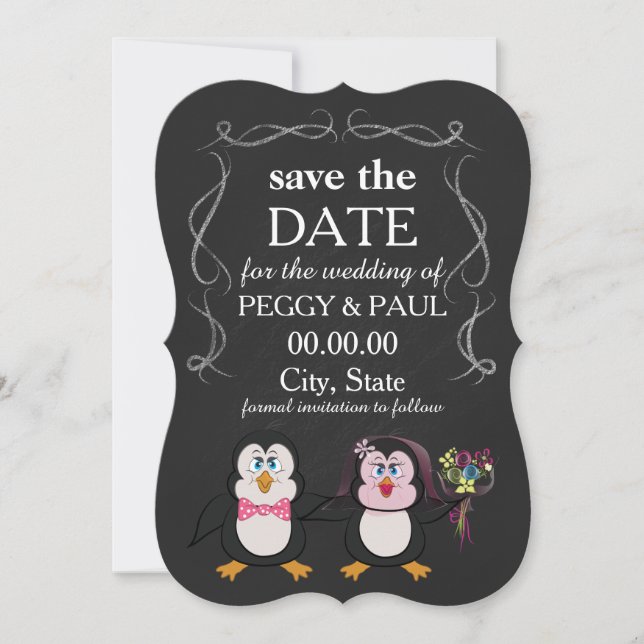 Reserva La Fecha Pingüino personalizado guardar la fecha (Anverso)