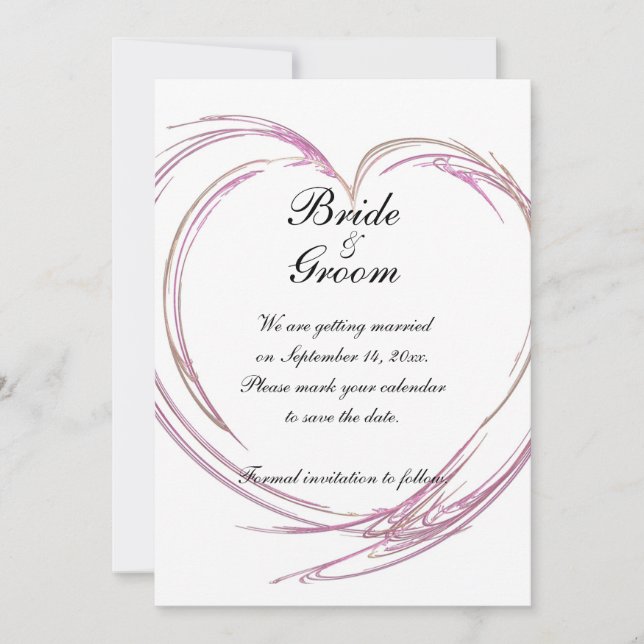 Reserva La Fecha Pink Abstract Heart Wedding Save the Date (Anverso)