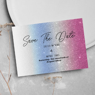 Reserva La Fecha Pink azul plata ombre glam glitter Save The Date