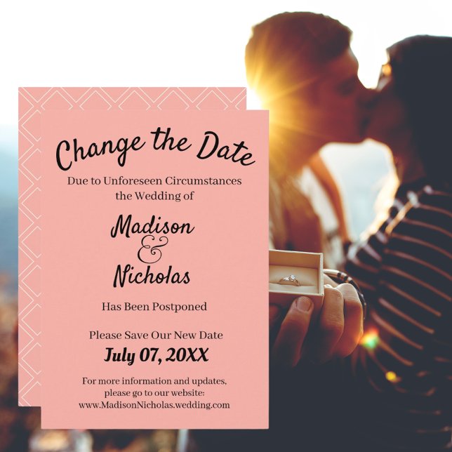 Reserva La Fecha Pink Cambiar la fecha en que el Boda pospuso Minim (Pink Change the Date Wedding Postponed Minimalist Save The Date)