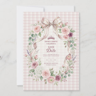 Reserva La Fecha Pink Coquette Bow Floral Quinceañera TMF26