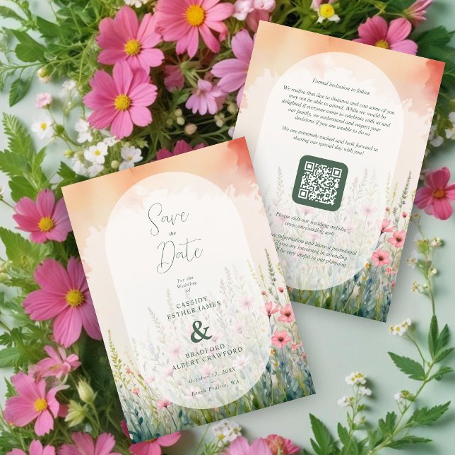 Reserva La Fecha Pink Delicate Romantic Wildflowers Field Wedding (Pink Delicate Romantic Wildflowers Field Wedding Save the Dates Cards.)