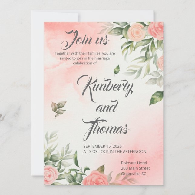 Reserva La Fecha Pink Floral Wedding Invitation - Elegant (Anverso)