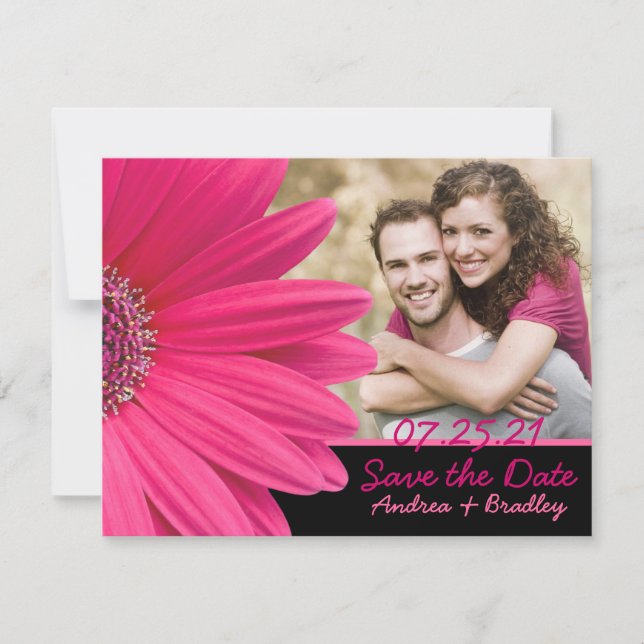 Reserva La Fecha Pink Gerbera Black Photo Save the Date Card (Anverso)