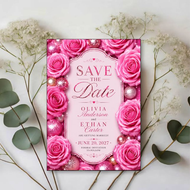 Reserva La Fecha Pink Glitter Rose Glamorous Floral  (Subido por el creador)