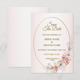 Reserva La Fecha Pink Golden Floral Geometric Peach Wedding