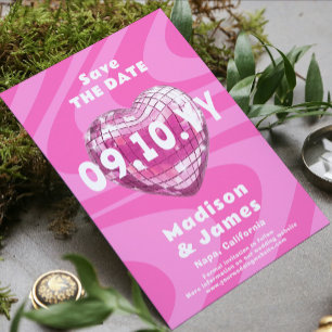 Reserva La Fecha Pink Groovy Trendy Modern Disco Heart Photo