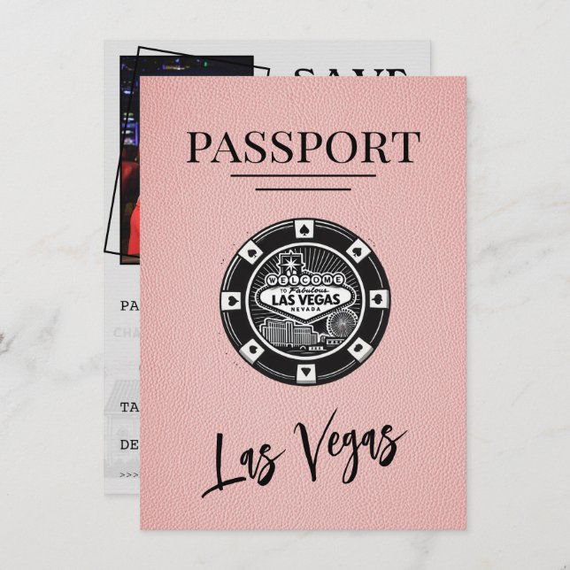 Reserva La Fecha Pink Las Vegas Passport Save the Date (Anverso / Reverso)