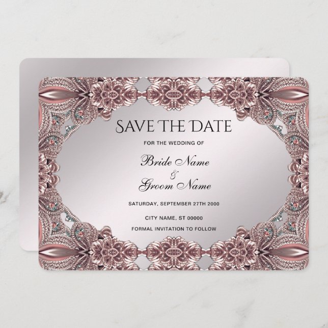 Reserva La Fecha Pink Ornamental Save The Date (Anverso / Reverso)