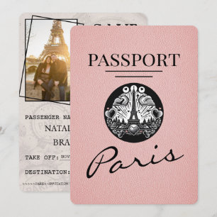 Reserva La Fecha Pink Paris Passport Save the Date