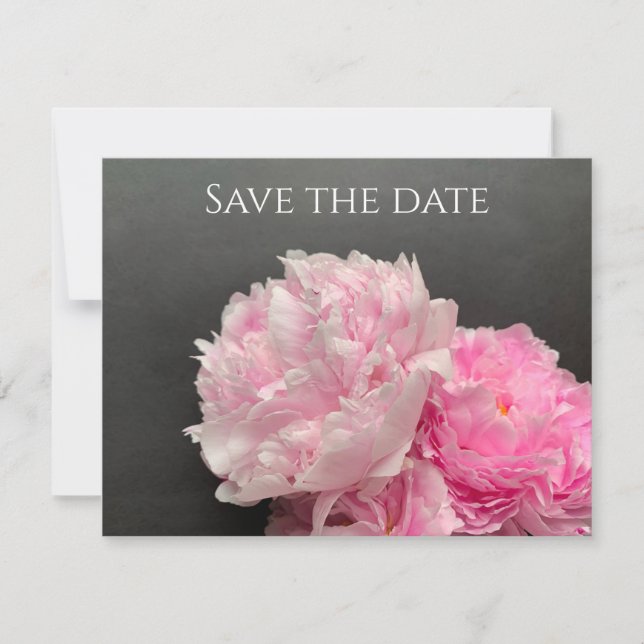 Reserva La Fecha Pink peonies con espacio de texto (Anverso)