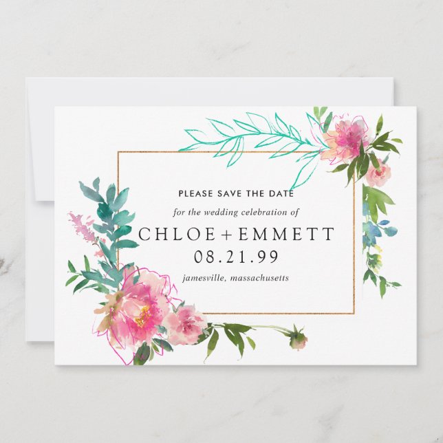 Reserva La Fecha Pink Peony Floral Save the Date Invitation (Anverso)