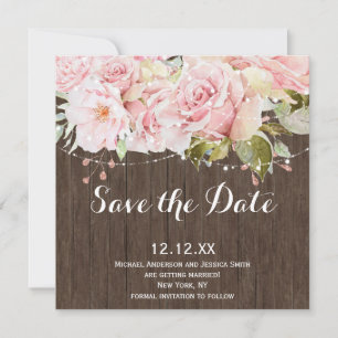 Reserva La Fecha Pink Rose Rustic Wood String Lights Save the Date
