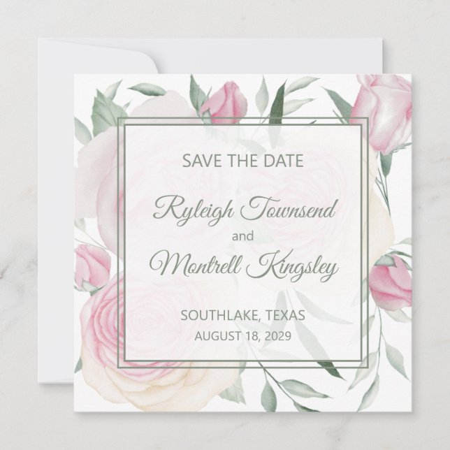 Reserva La Fecha Pink Rose Save The Date Card (Anverso)