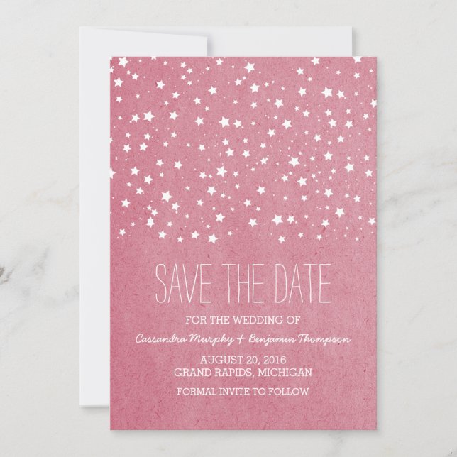 Reserva La Fecha Pink Starry Night Save the Date Invite (Anverso)