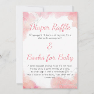 Reserva La Fecha Pink Watercolor Diaper Raffle y libros para bebé