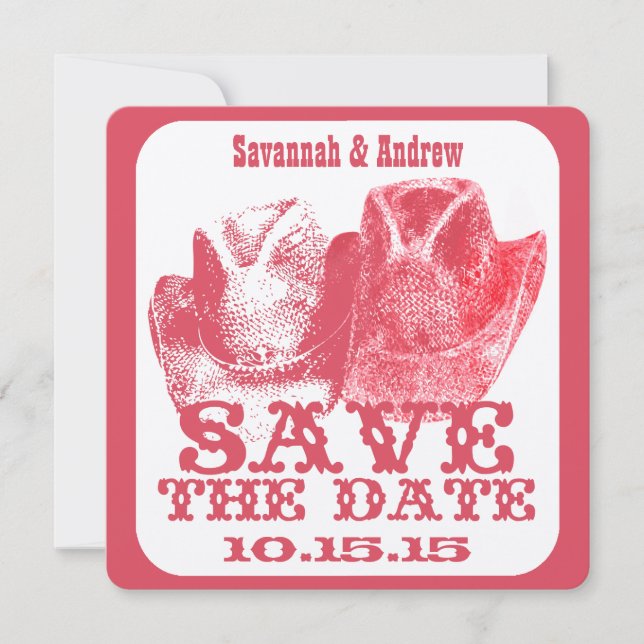 Reserva La Fecha Pink Western Cowboy Cowgirl  Wedding Save the Date (Anverso)