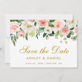 Reserva La Fecha Pink White Floral Gold Save the Date Card