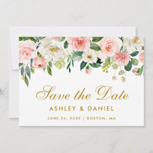 Reserva La Fecha Pink White Floral Gold Save the Date Card