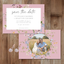 Reserva La Fecha Pink Wildflower Garden Elegant Photo Wedding