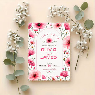 Reserva La Fecha Pink Wildflower Romantic Floral Elegant Botanical