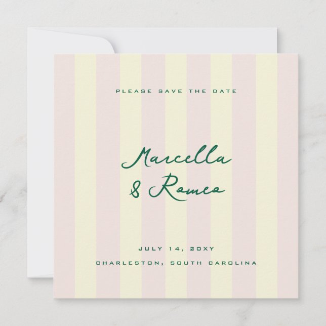 Reserva La Fecha Pink Yellow Vertical Stripes Modern Save the Date (Anverso)