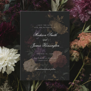 Reserva La Fecha Pintura de flores románticas y sombrías de boda os