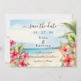 Reserva La Fecha Piso Tropical Hibiscus Beach Save The Date Card