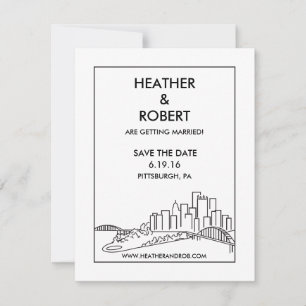 Reserva La Fecha Pittsburgh Save the Date - Skyline (negro)