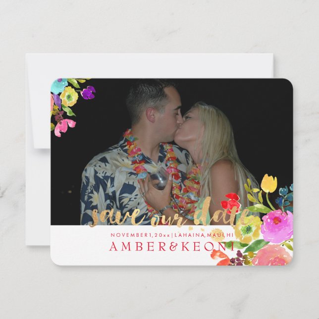 Reserva La Fecha PixDezines Acuarela Floral/Guardar Nuestra Fecha (Anverso)