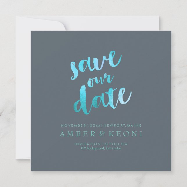 Reserva La Fecha PixDezines Aqua Blue/Save Date/DIY Background (Anverso)