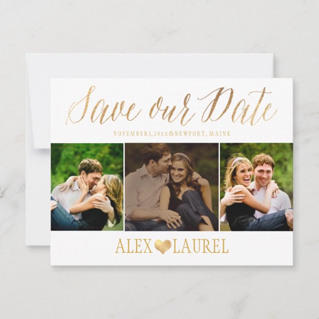 Reserva La Fecha PixDezines Faux Gold Confetti/Heart/Save Date (Anverso)